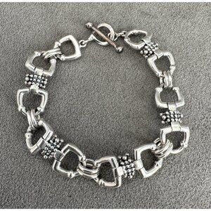 Vintage HARNESS & CAVIAR Link STERLING Silver BRACELET 7.25" Michael Dawkins